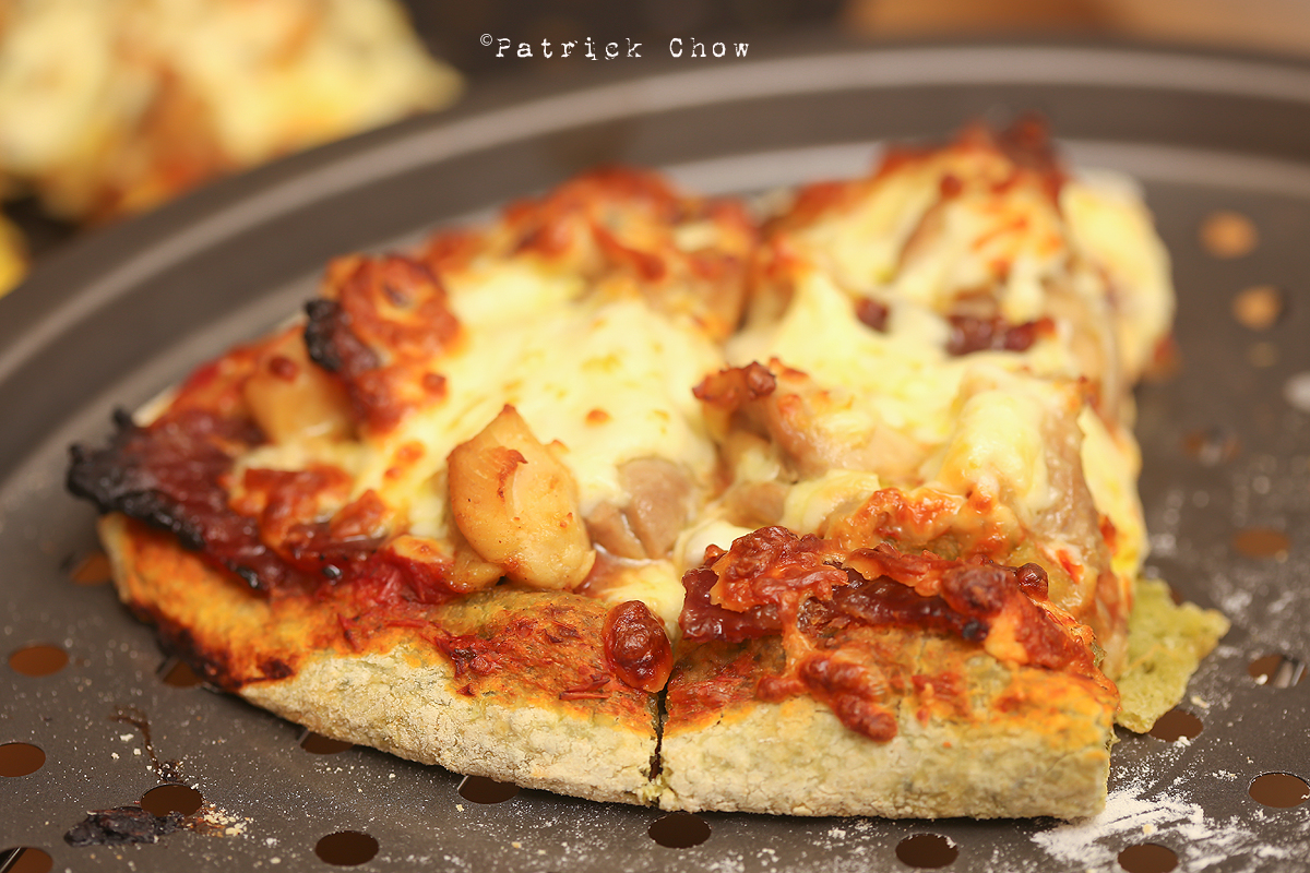 Cook With No Books Spinach pizza with bak kwa ( Singapore style pork