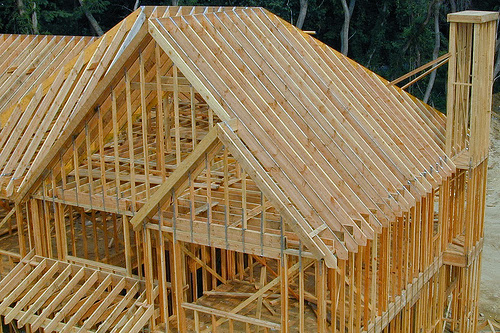 a wood framed home under construction 