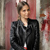 Pencil skirt and leather jacket ...