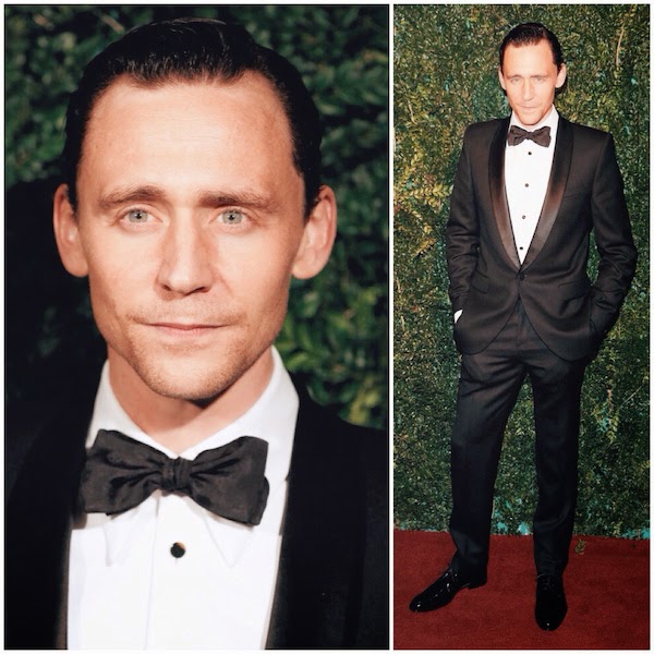 Tom Hiddleston wears Alexander McQueen tuxedo and Mr Hare shoes to 60th Evening Standard Theatre Awards at the London Palladium November 30th 2014