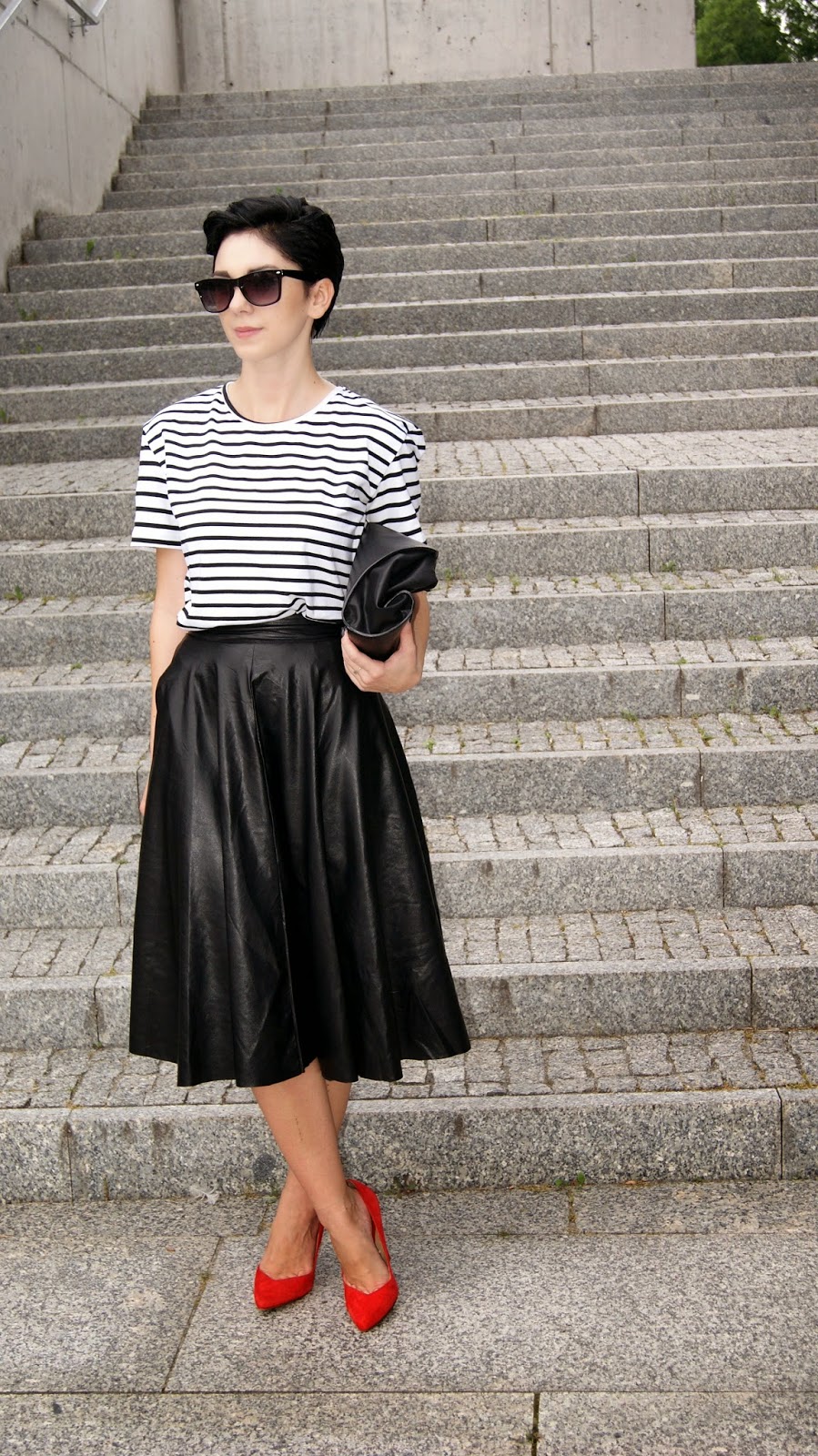 LEATHER SKATER MIDI SKIRT InMono Style by Katarzyna Ignacek