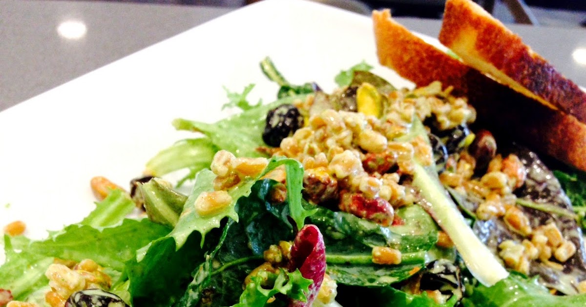 Chef Kelly Salad of Kale & Farro with dried cherries, pistachios and a
