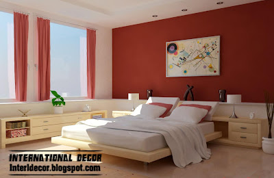 modern red and white bedroom color schemes with red curtains