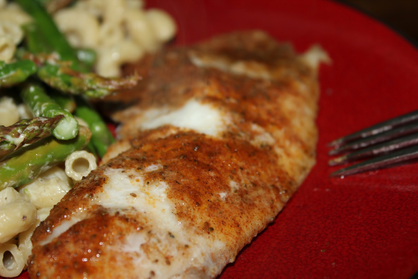 Three Peas In My Little Pod Spicy Tilapia with Creamy Asparagus Pasta