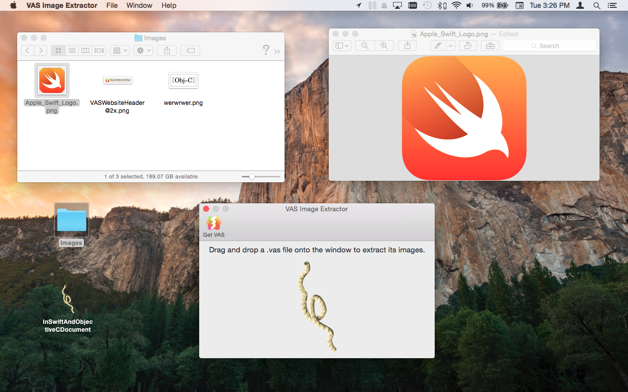 VAS Image Extractor Mac app screenshot of extracted Swift logo image.