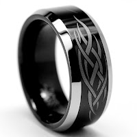 Men's Tungsten Ring with Laser Etched Tribal Design