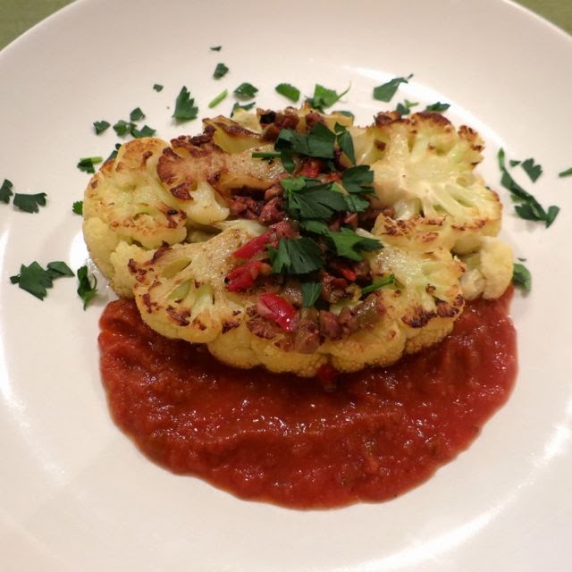The Veracious Vegan Cauliflower Steak with Fire Roasted Garlic Sauce