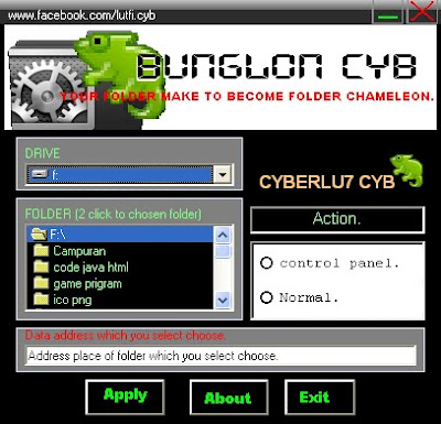 Menyamarkan Folder Dengan Program Aplikasi BUNGLON CYB BUNGLON