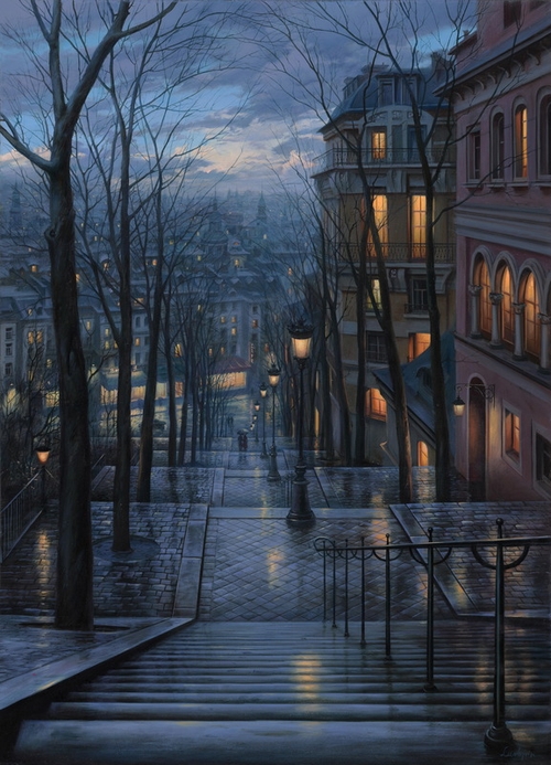 24-Rendezvous-on-Rue-du-Mont-Cenis-Evgeny-Lushpin-Scenes-of-Realistic-Night-Time-Paintings-www-designstack-co