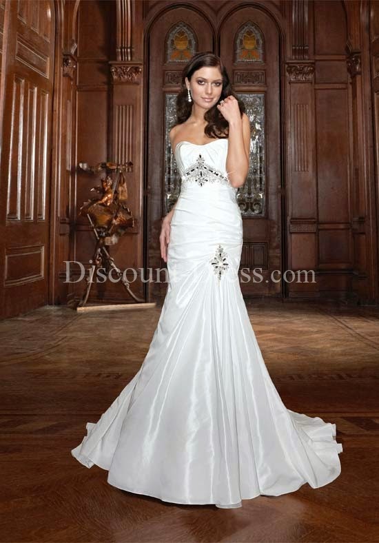 Fit-N-Flare Sweetheart/ Strapless Floor Length Attached Taffeta Beading Wedding Dress