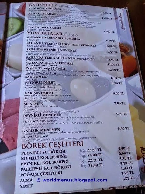 Turkish Breakfast Menu