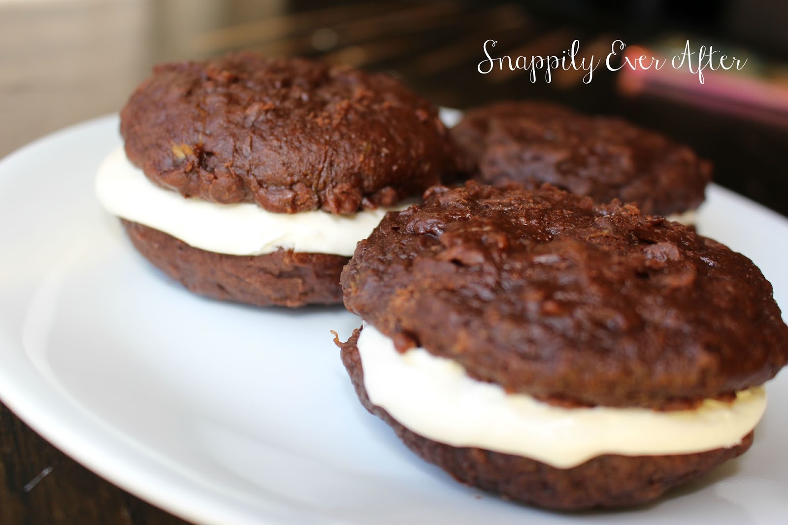 Snappily Ever After Double Chocolate Fudge Zucchini Whoopie Pies