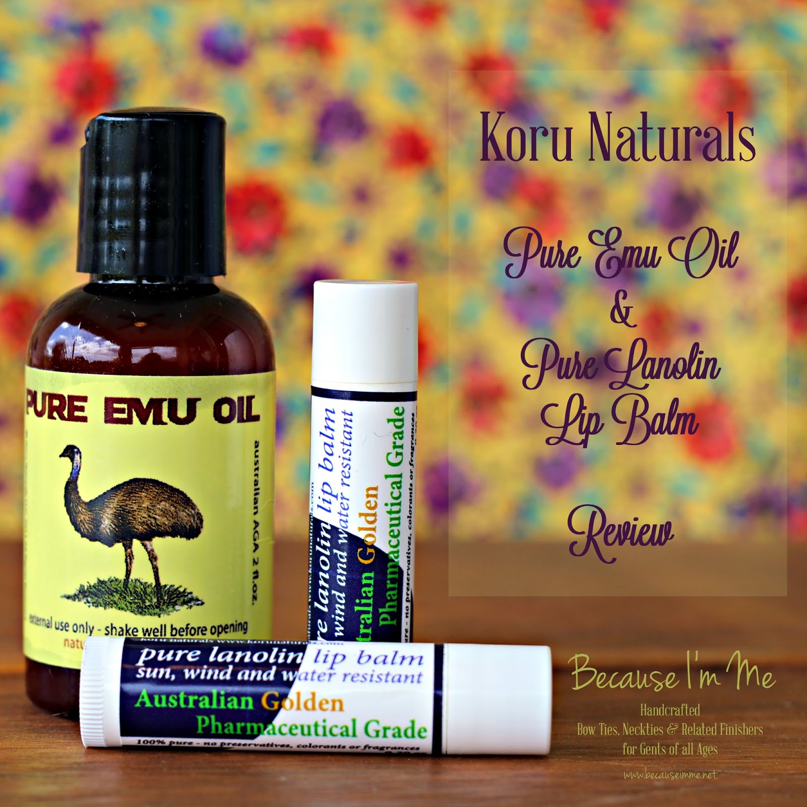 Gentle, effective, natural relief for skin and lips: Pure Emu Oil and Lanolin Lip Balm by Koru Naturals, reviewed at Because I'm Me