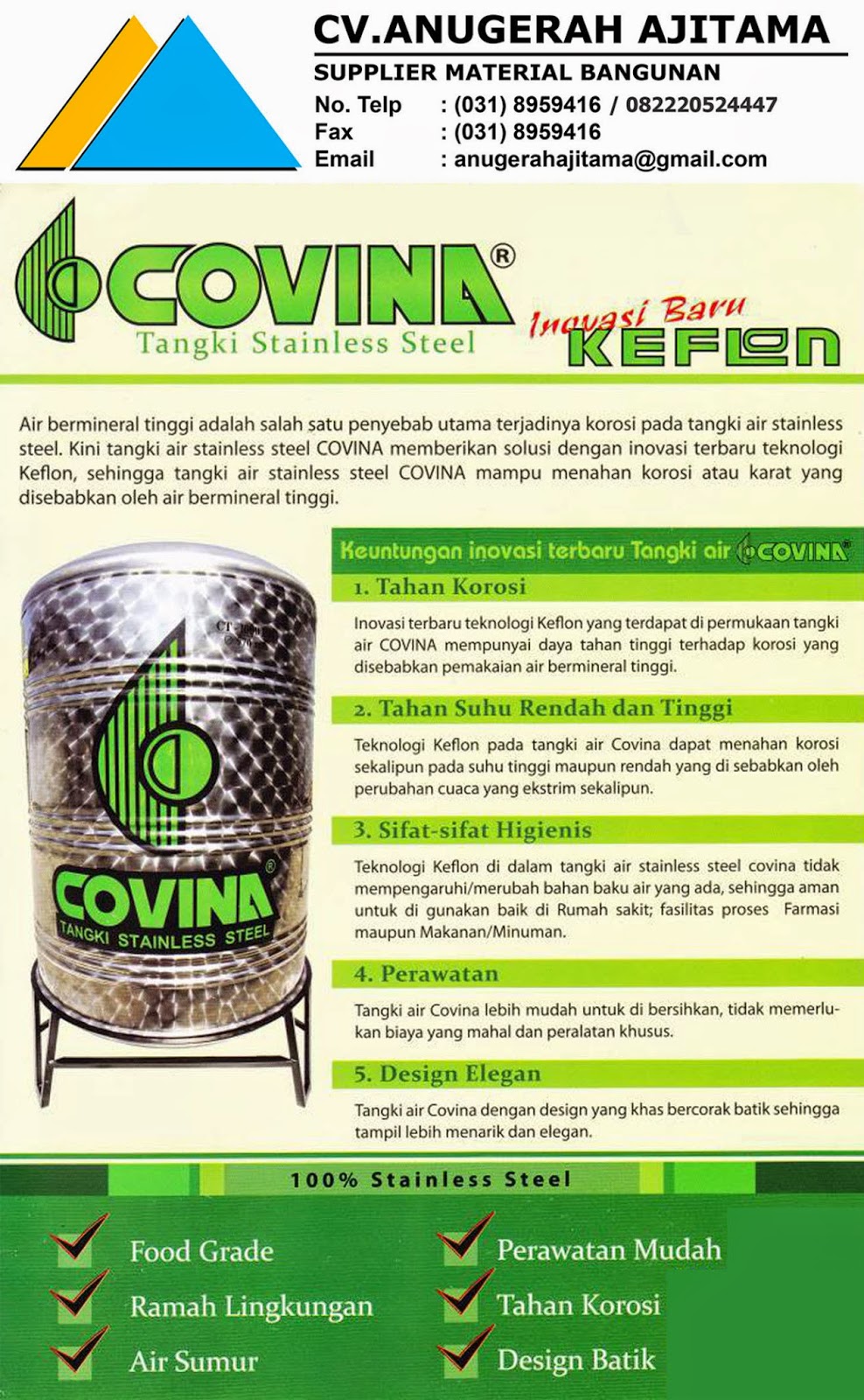 BROSUR TANDON AIR COVINA STAINLESS STEEL BROSUR TANDON AIR COVINA STAINLESS STEEL