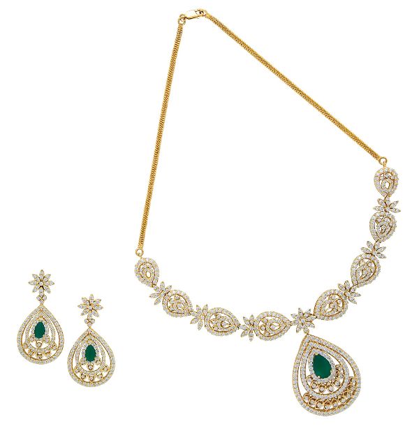Gold and Diamond jewellery designs diamond necklace set from