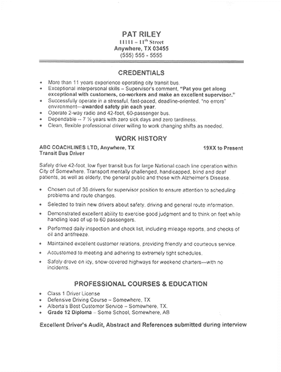 bus driver resume template