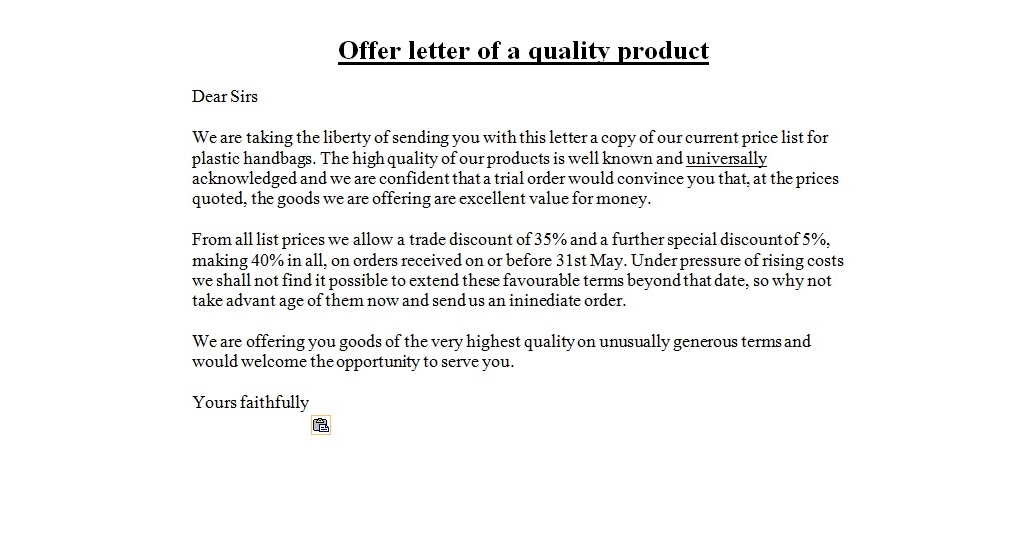 business letter sles offer letter of a quality product business letter sles offer letter of a quality product