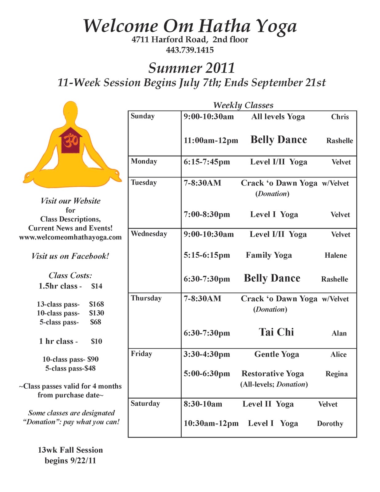 dance class schedule template