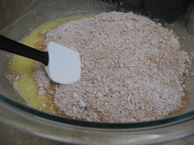 Adding dry mixture into wet.
