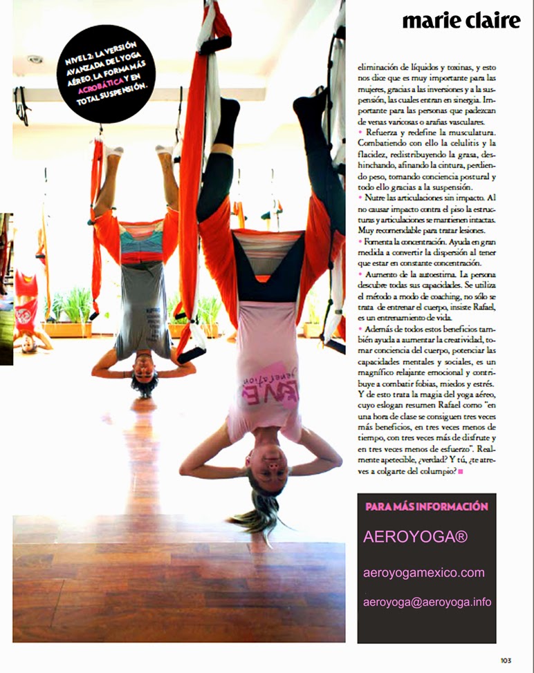 Ejercicio, AeroYoga®: yoga aéreo en prensa Marie Claire México latino América Ejercicio, AeroYoga®: yoga aéreo en prensa Marie Claire México latino América