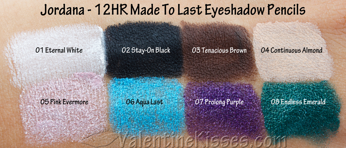 Valentine Kisses Jordana 12HR Made To Last Eyeshadow Pencils all 8