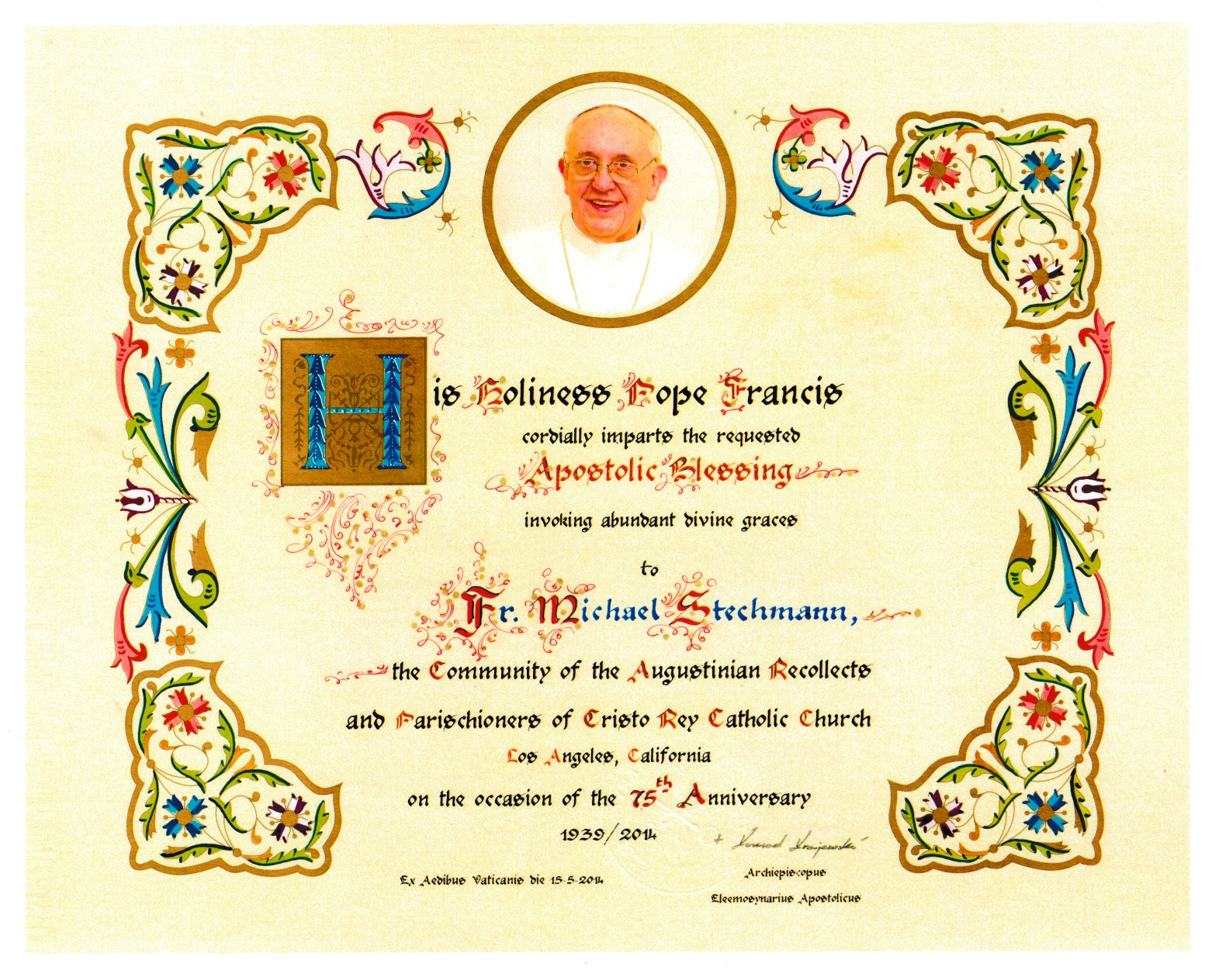 Cristo Rey Catholic Church PAPAL BLESSING / BENDICION PAPAL