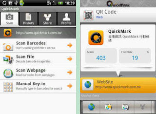 QuickMark Barcode Scanner free app: Android Interface