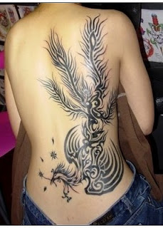 Black Ink Tribal Phoenix Back and Side body Tattoo Design