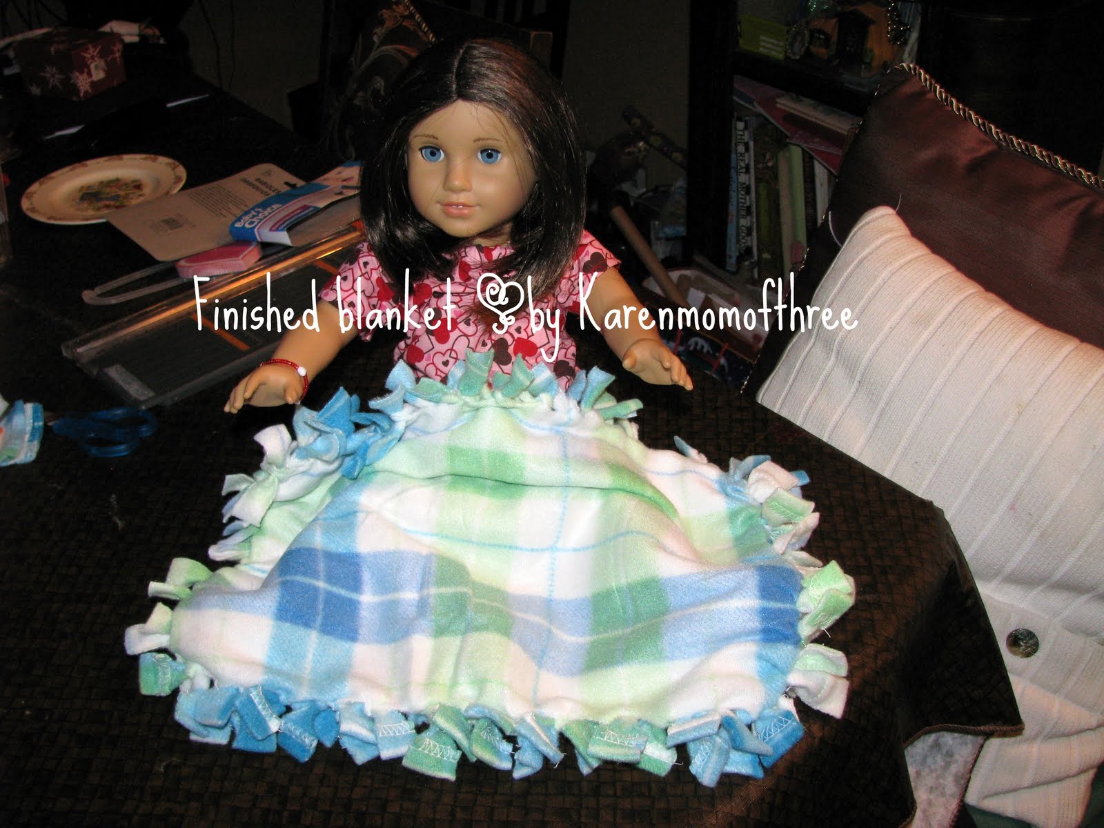 Karen Mom of Three's Craft Blog No sew throw, a blanket for your 18