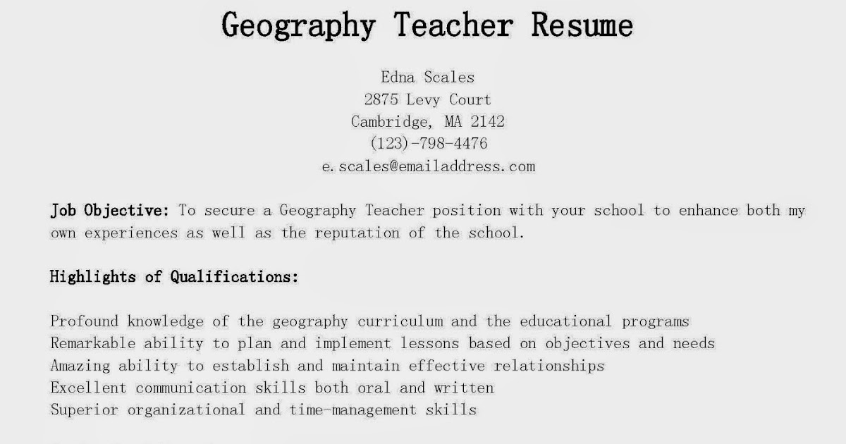 Resume Samples Geography Teacher Resume Sample