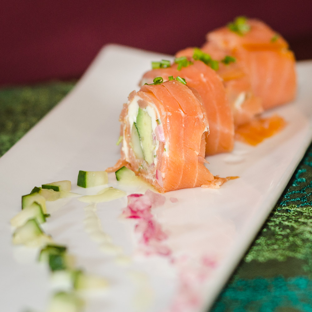Smoked Salmon Rolls with Cucumbers, Red Onion and Acovado Simple