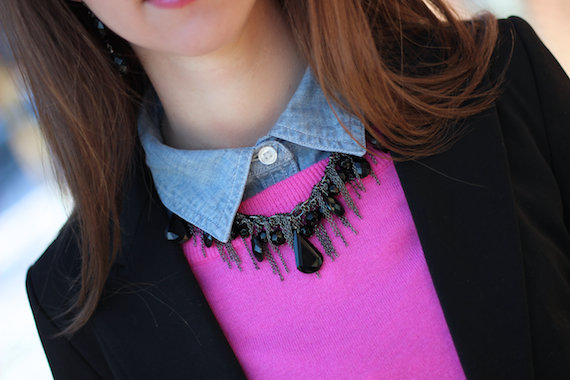 Chambray, Pink, Black, Chain Necklace | StyleSidebar