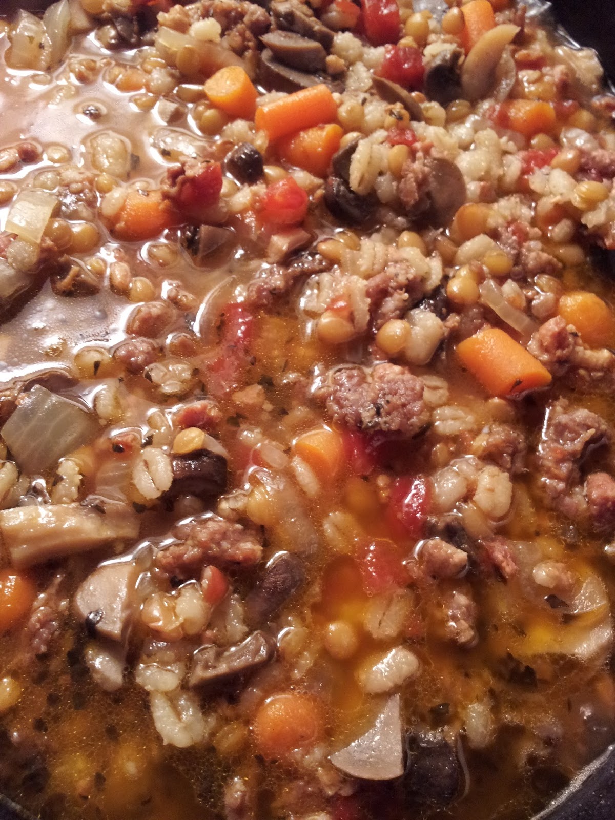 COVERED IN BACON Sausage Mushroom Lentil Barley Soup Extravaganza