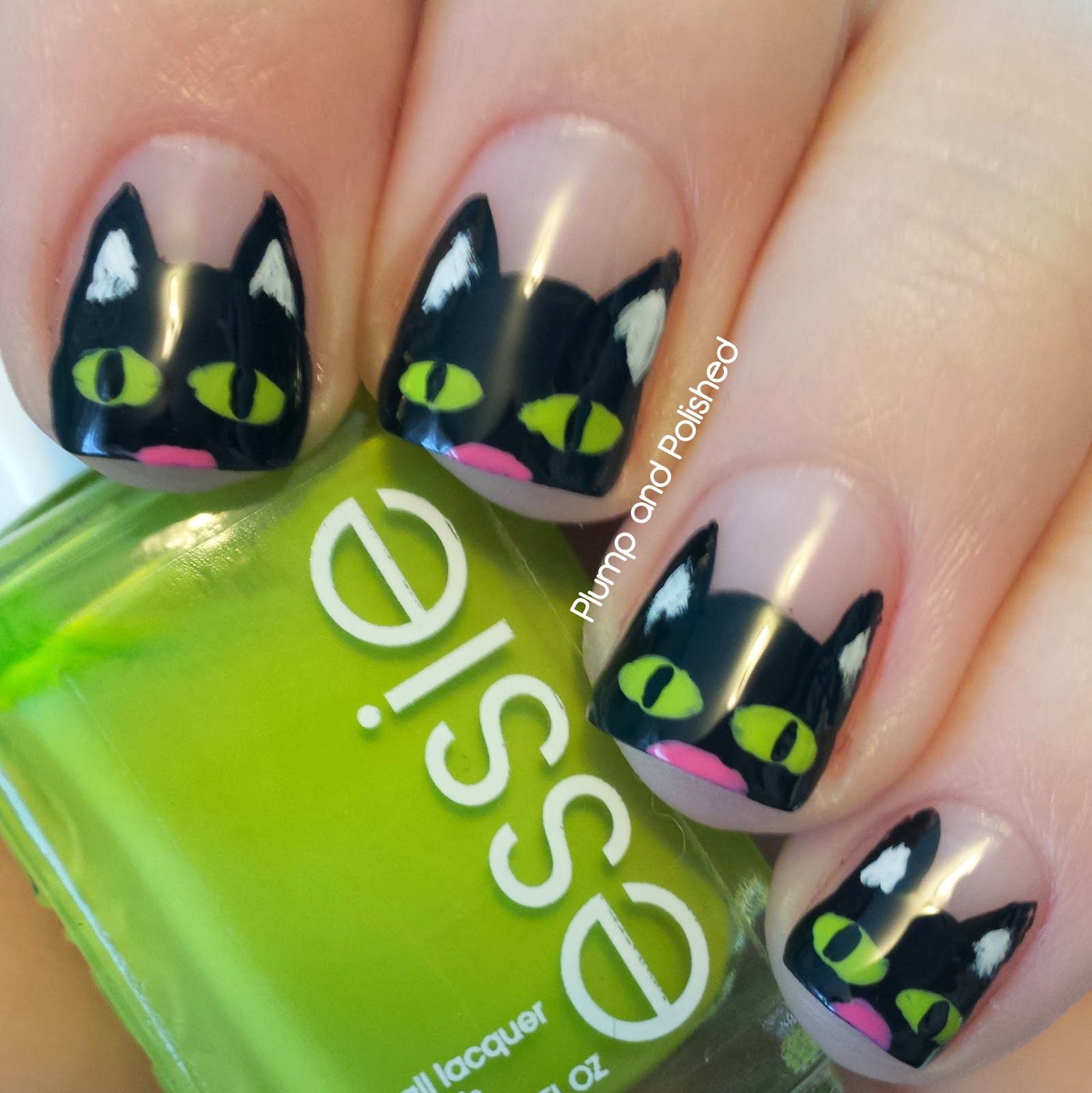 Plump and Polished Halloween Nail Art Black Cats