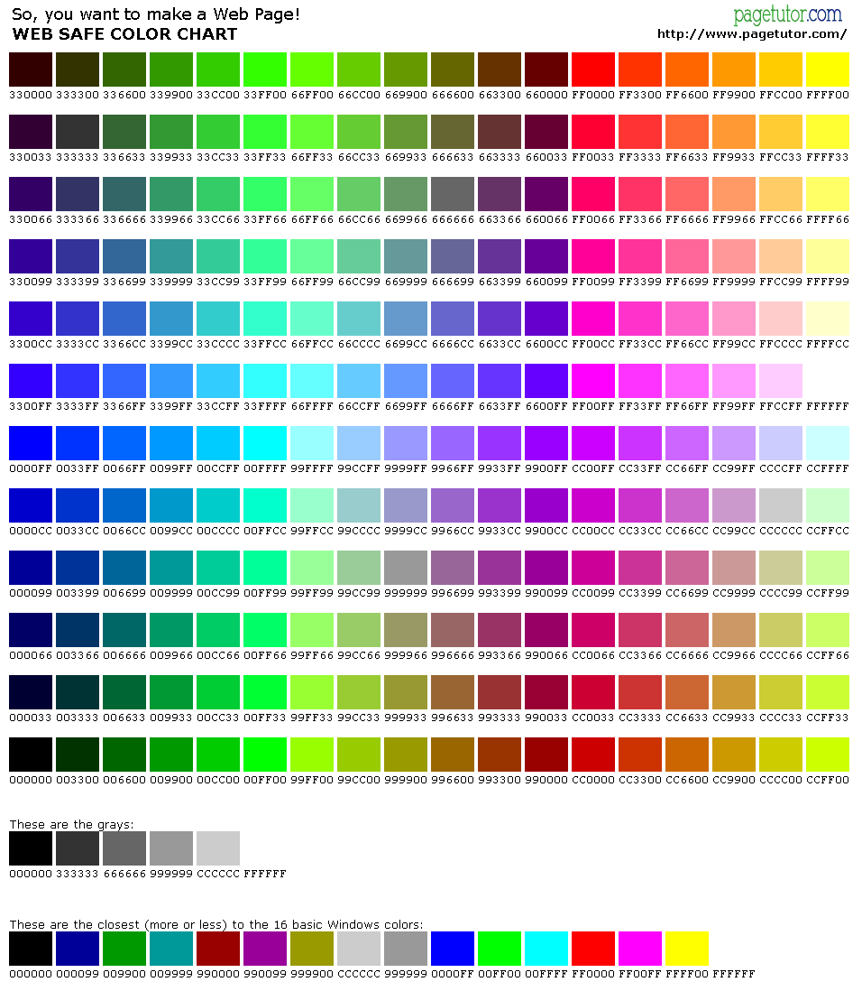 Web Color Chart Codes