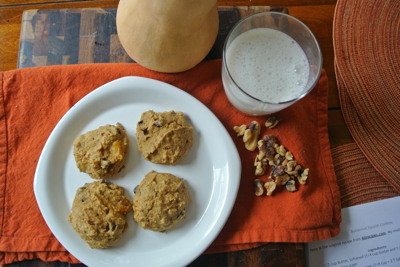 Butternut Squash and Chocolate Chip Cookies (Gluten Free)