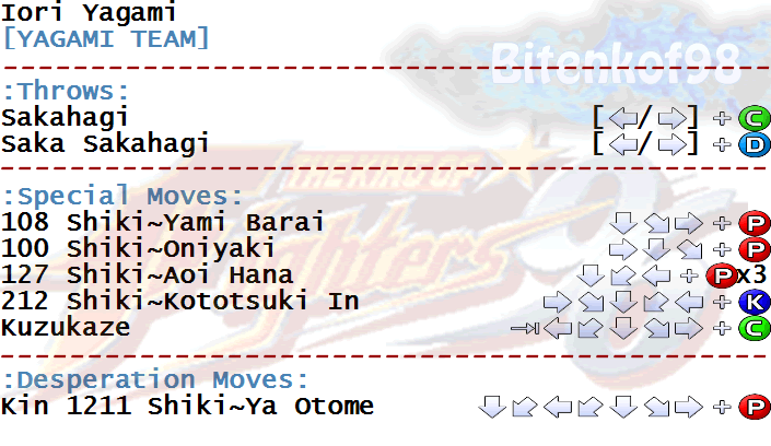 COMBO KOF 98: KOF 97 - Golpes Iori Yagami