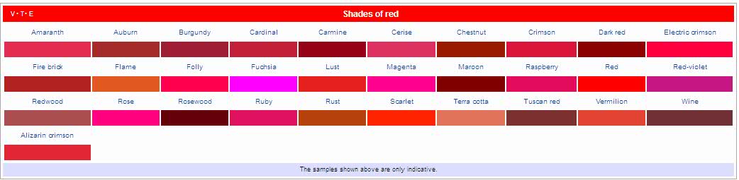 list of colors and name of their shades shopping style and us