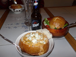 Chicken Wing Dip Soup in Bread Bowls