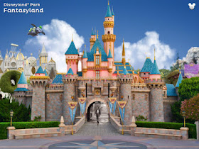 Screenshot showing a figure of Walt Disney in front of the Disneyland Castle