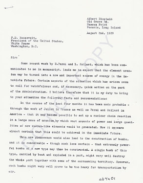 Letter from Albert Einstein to Roosevelt