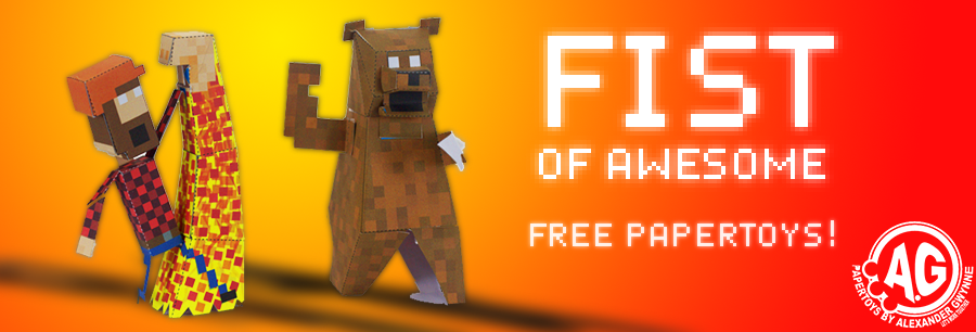 Fist Of Awesome cut-outs! Click to get the file and print them off! http://fistofawesome.com/media/FOA_Papertoys.pdf