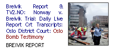 Breivik Report & TV2.NO: Norway v. Breivik Trial: Daily Live Report Crt Transcripts: Oslo District Court: Oslo Bomb Testimony