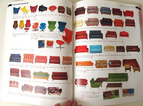 Internal pages of the magazine Retro Klassiker Leksaker Design i Dockskåpet, showing a selection of  vintage dolls' house chairs and sofas by Lerro, Lundby and Brio.
