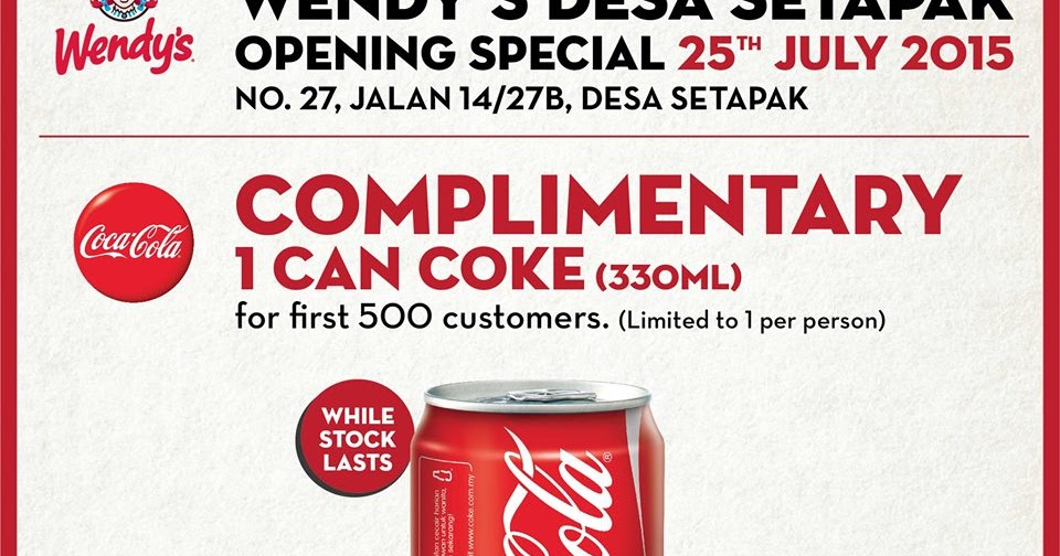 BestLah Wendy's FREE 1 Can Of Coke 330ml (25 July)