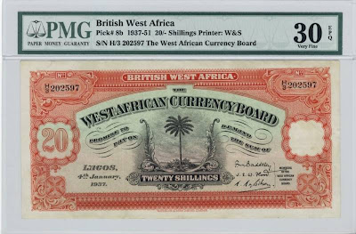 British West Africa banknotes 20 shilling note