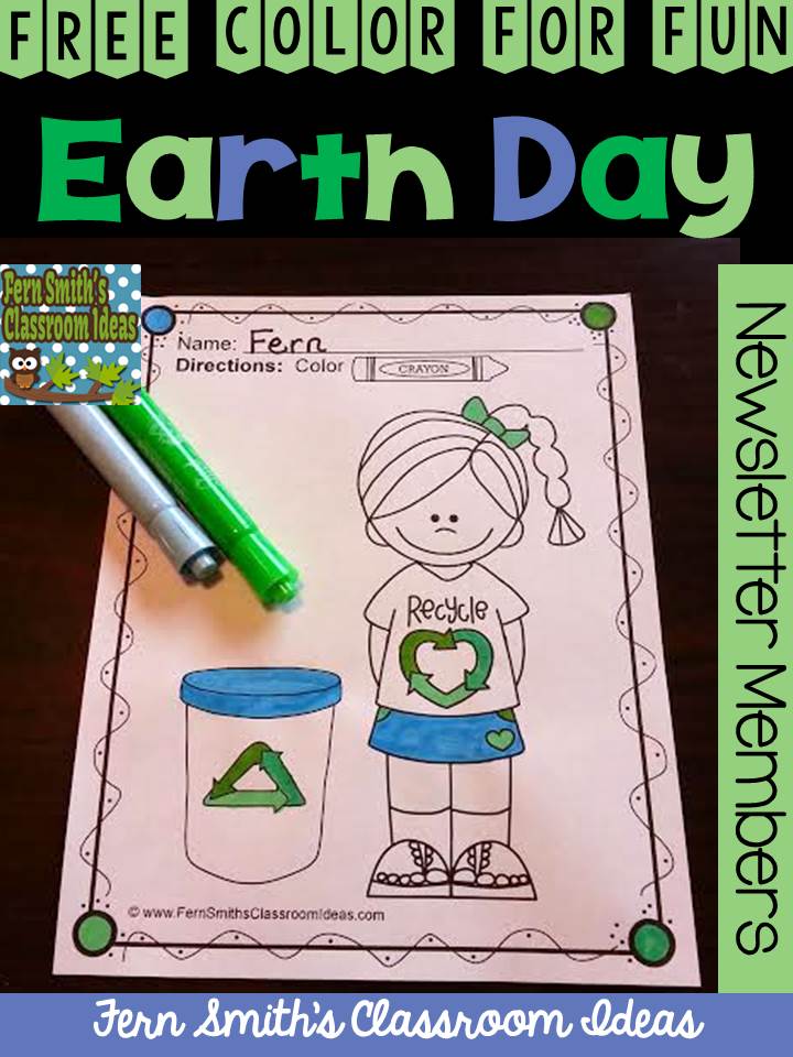 Fern Smith's Classroom Ideas Freebie Friday's FREE Color For Fun Earth Day Printable at TeachersPayTeachers. Fern Smith's Classroom Ideas Freebie Friday's FREE Color For Fun Earth Day Printable at TeachersPayTeachers.