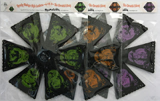 Limited edition Halloween lanterns in green, orange, and purple with only 3 in each color, total of 9