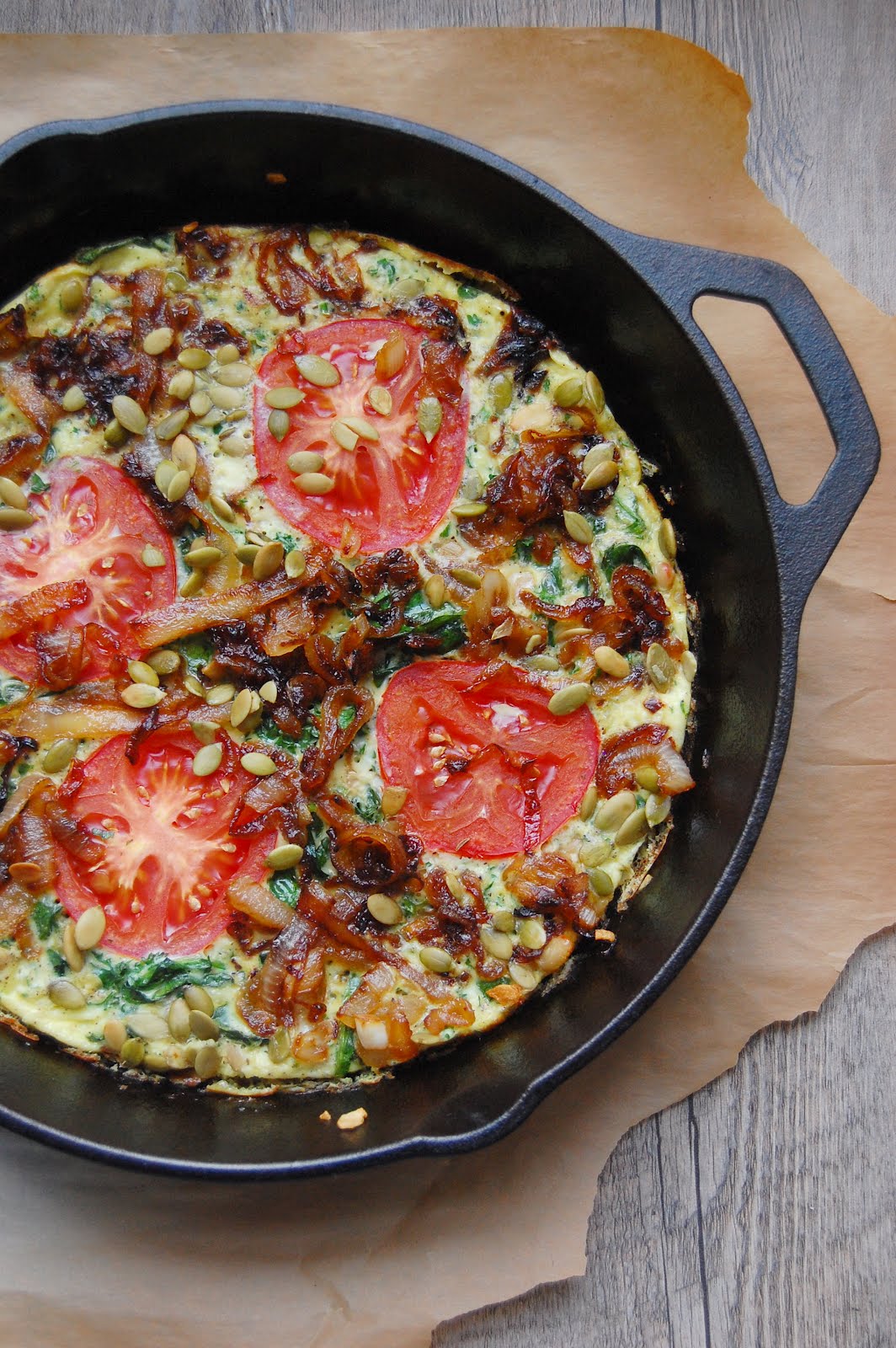 palate/palette/plate Spinach Frittata with Caramelized Onions