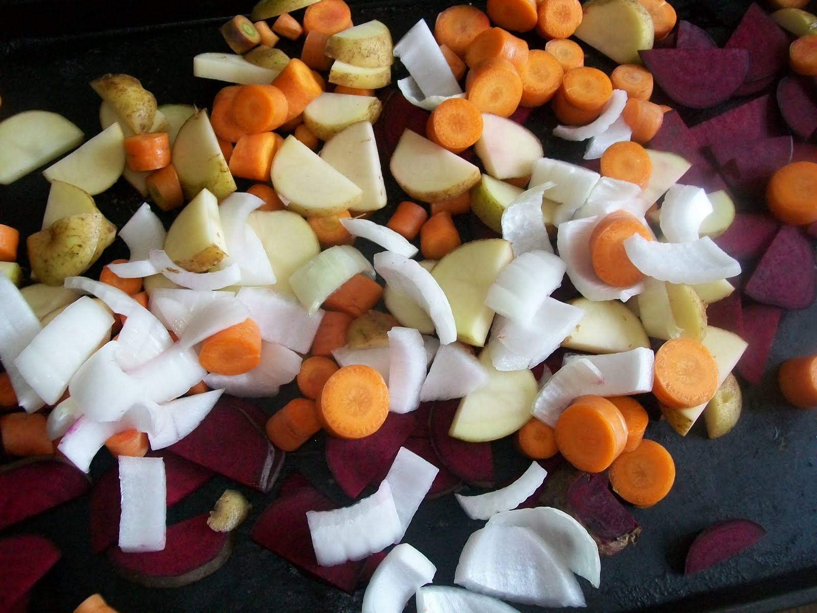 Michigan Cottage Cook ROASTED BEETS WITH CARROTS, POTATOES AND ONION